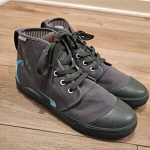 BANGS High Top Canvas Sneakers Grey/Green With Embroidered Dinosaur Size  9
